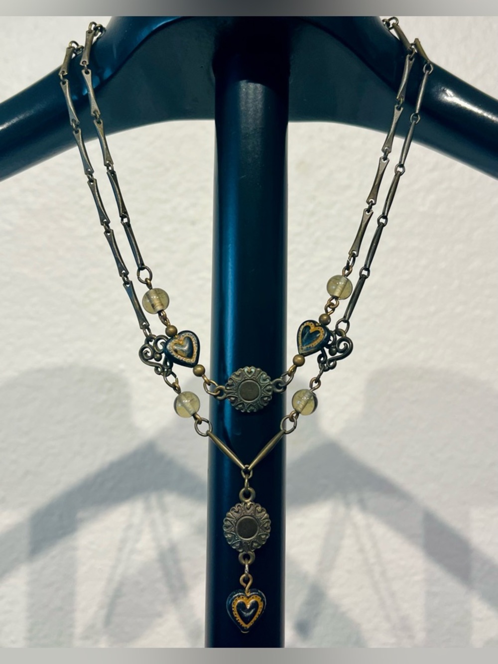 Myka Antique-Style Double Strand Heart Pendant Necklace